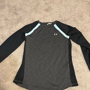 Under Armour Black and Gray Fitted Raglan Long Sleeve Tee